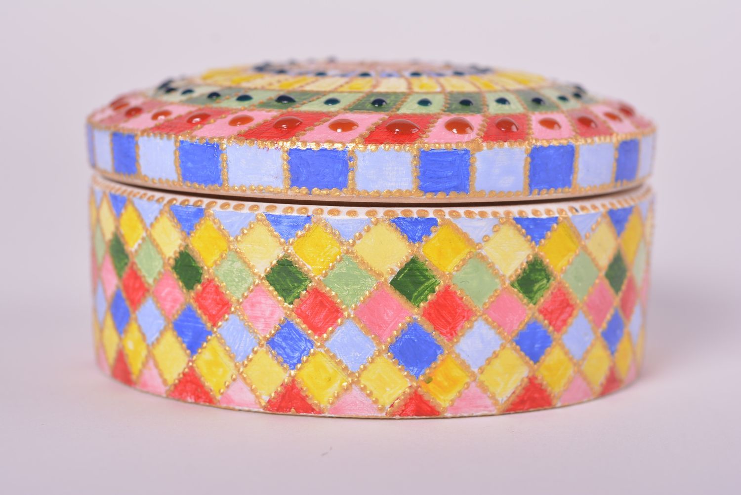 Boîte à bijoux fait main Boîte en bois ronde multicolore Décoration maison photo 2