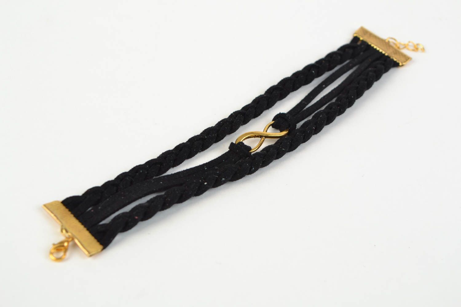 Black woven handmade suede cord bracelet with charm Infinity photo 5