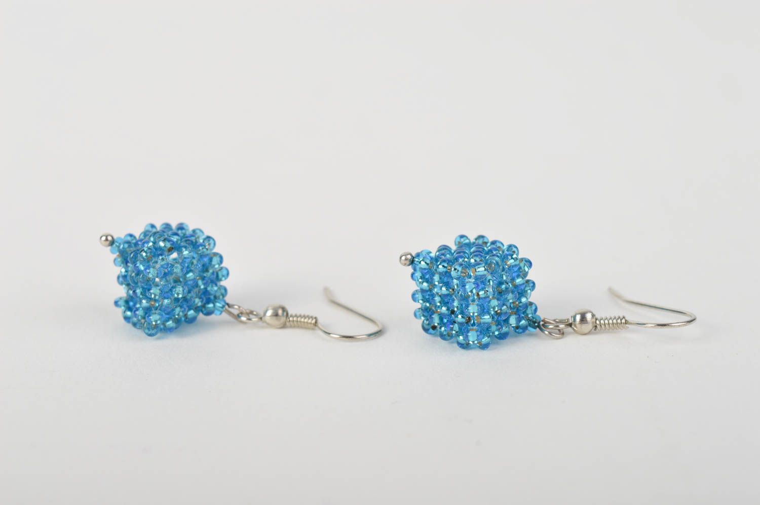Handmade earrings beautiful blue beaded earrings designer woman accessories photo 5