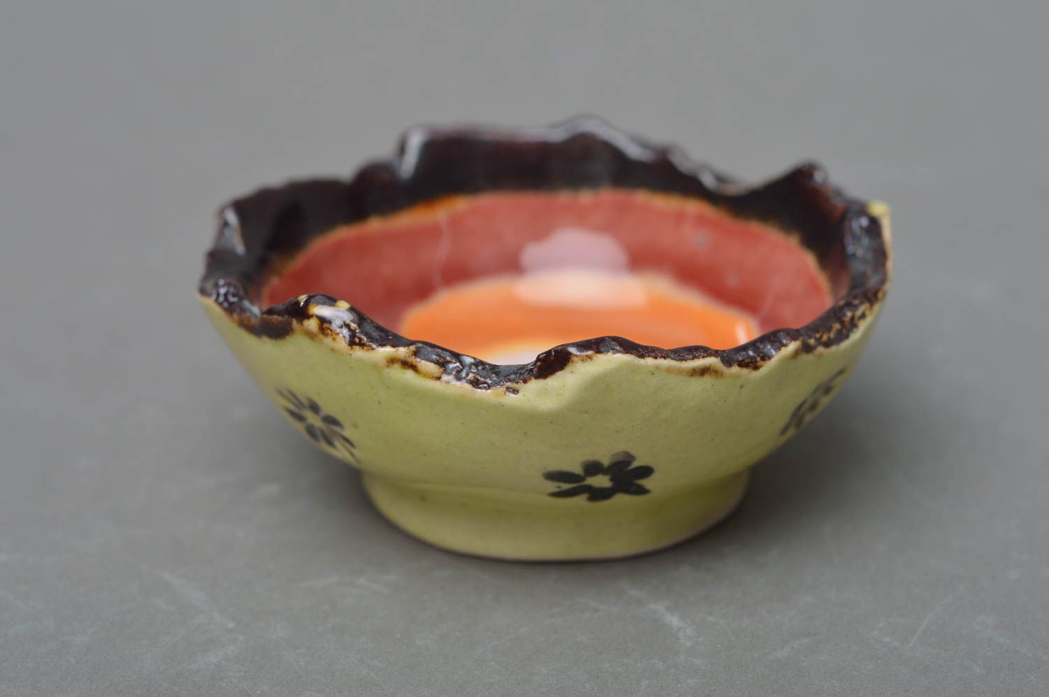 Handmade porcelain bowl painted with colored glaze cute kitchen decor  photo 1
