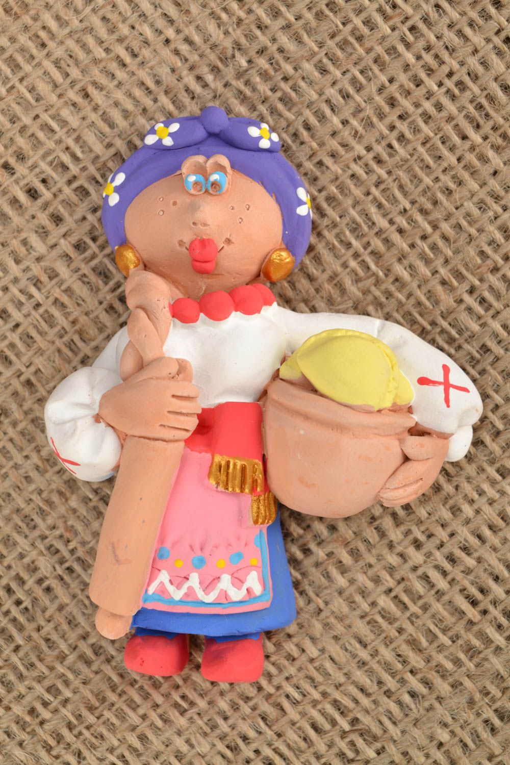 Clay fridge magnet Woman with Rolling Pin and Dumplings photo 1