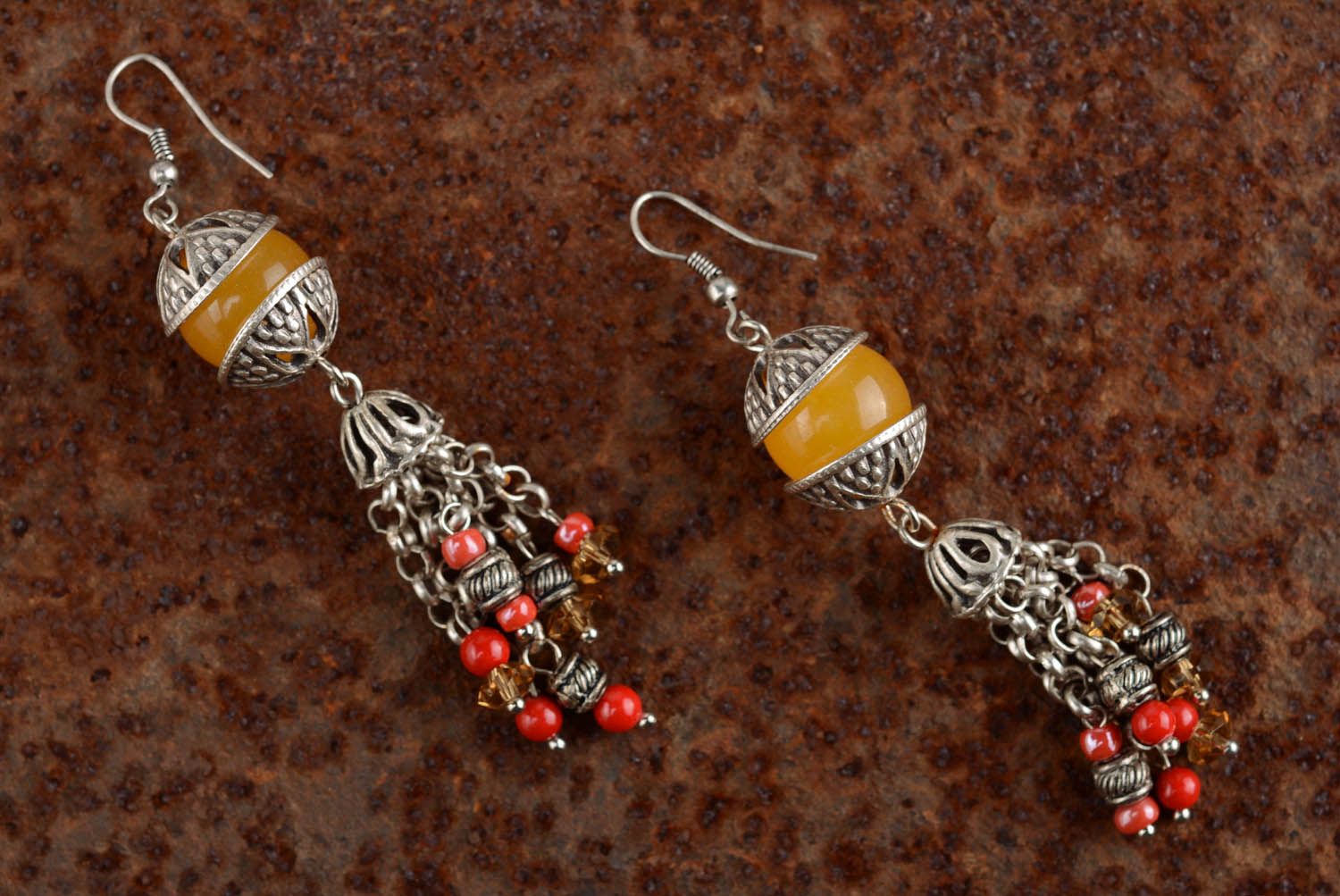 Silver plated earrings with carnelian and corral photo 1