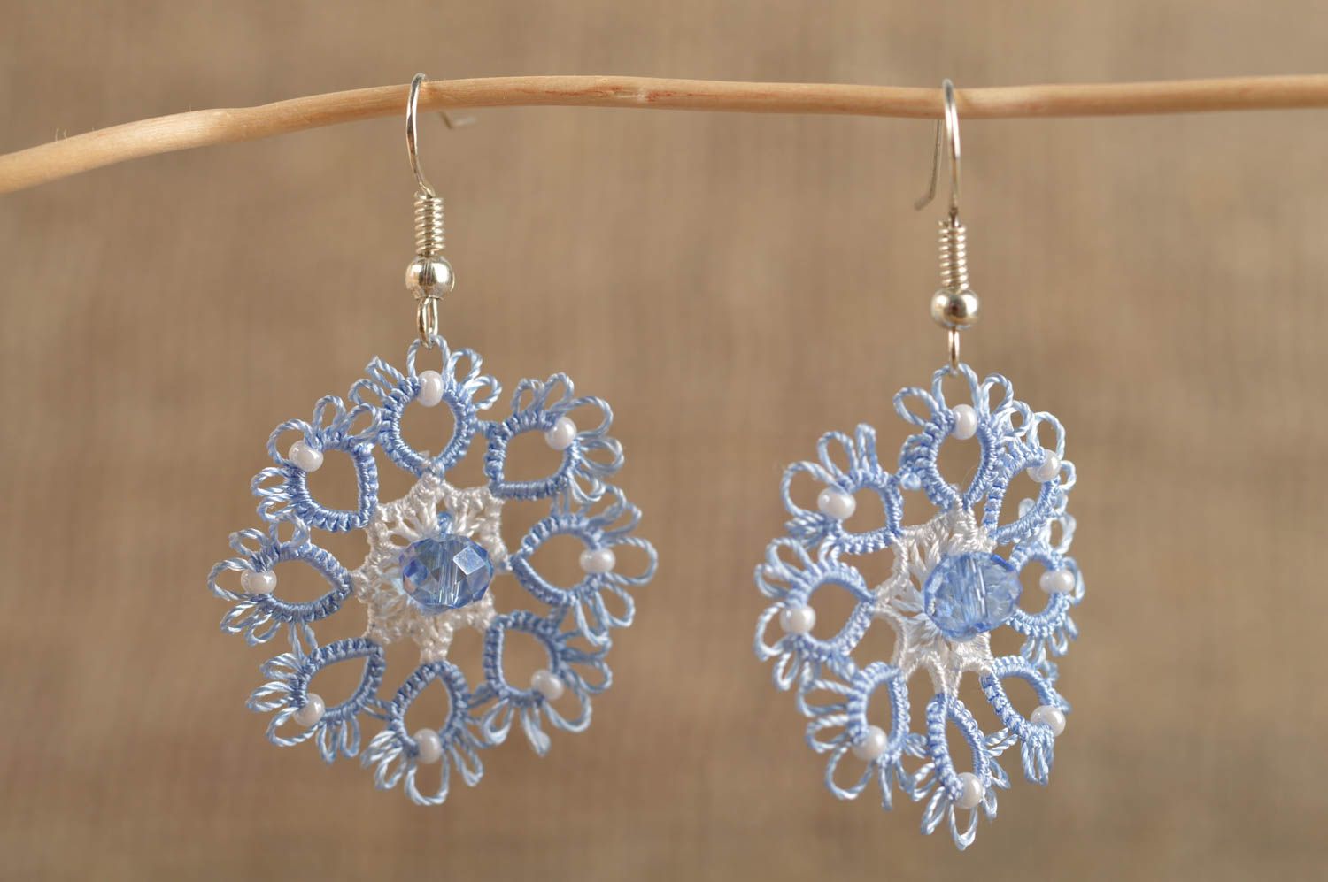 Unusual handmade textile earrings woven lace earrings beautiful jewellery photo 1
