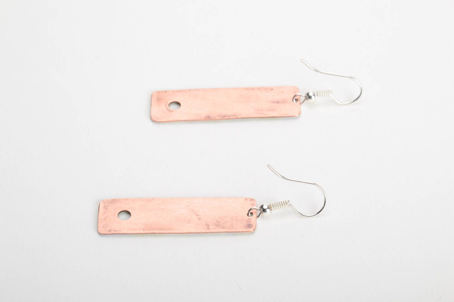 Copper handmade stylish long rectangular earrings with hot enamel photo 3
