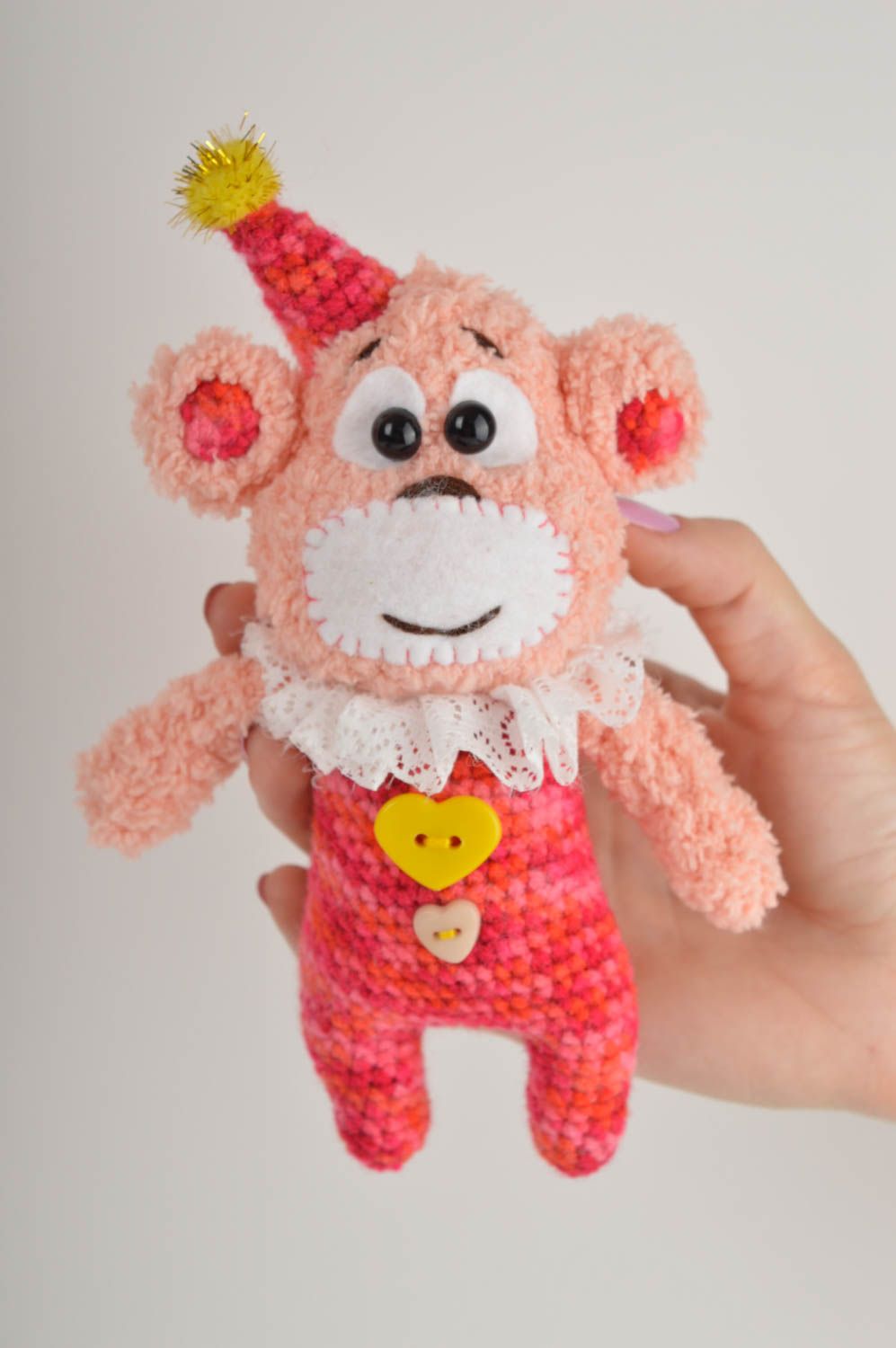 Jouet singe rose Peluche faite main en costume de fête Cadeau pour enfant photo 5