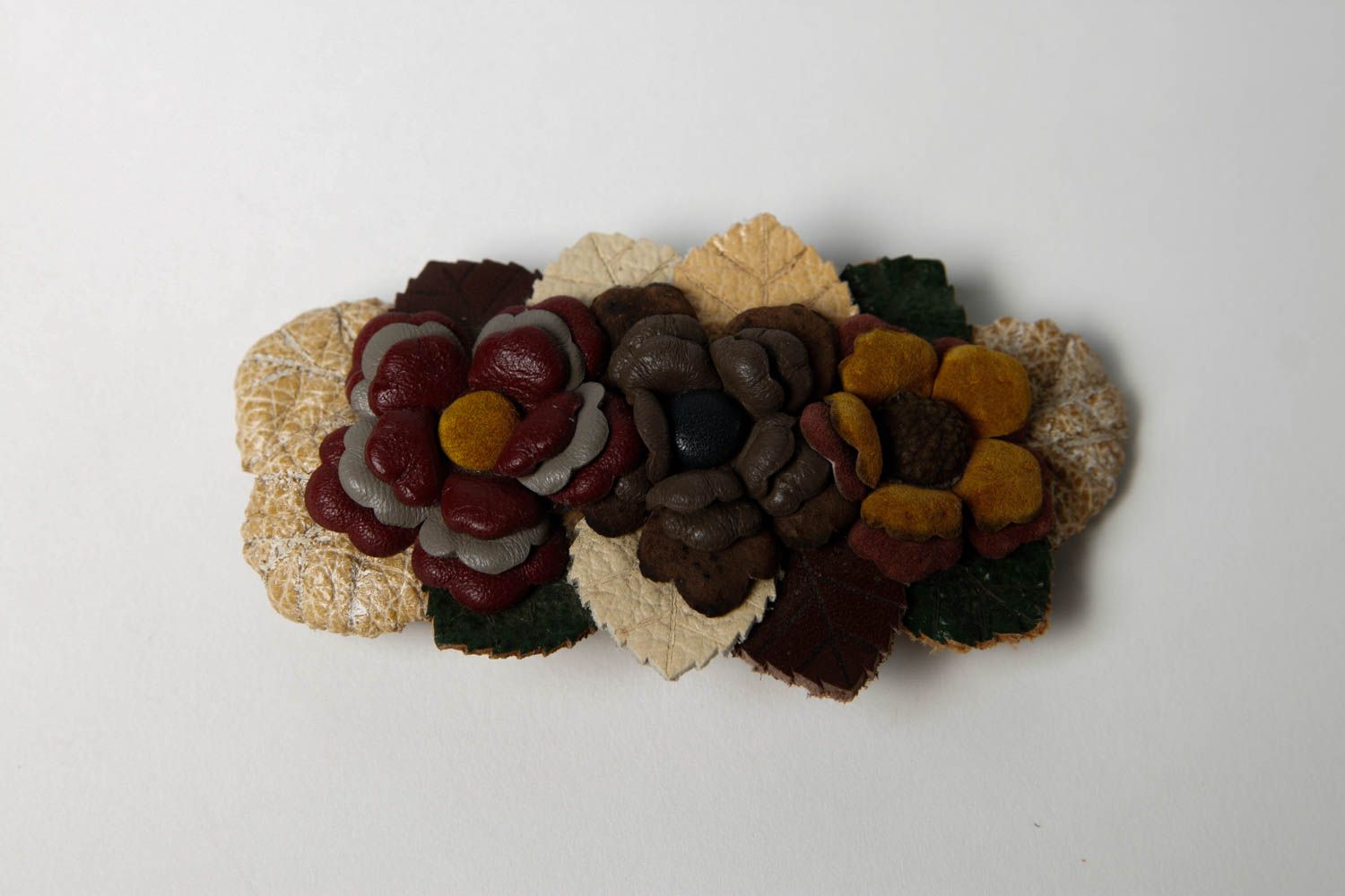 Flower hair clip handmade hair accessories leather flowers gift ideas for girls photo 3