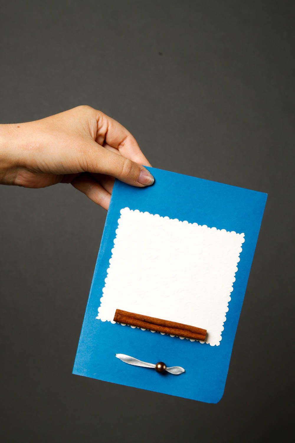 Carte de voeux bleue faite main Carte de souhaits avec cannelle Petit cadeau photo 2