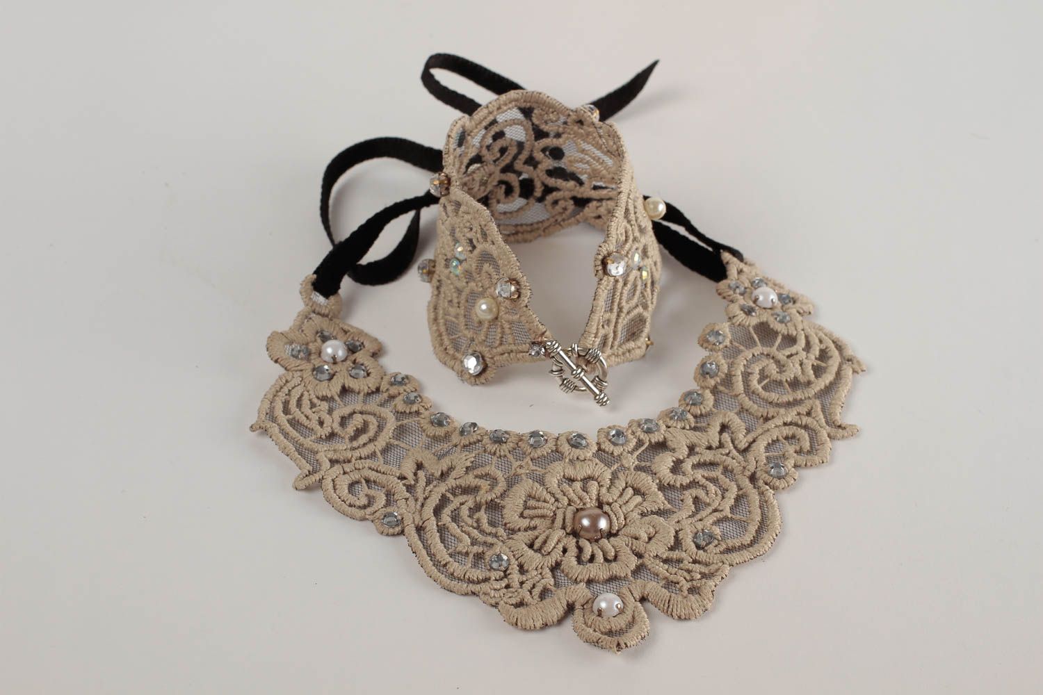 Collar original calado pulsera de tela bisuteria artesanal regalo para mujer foto 4
