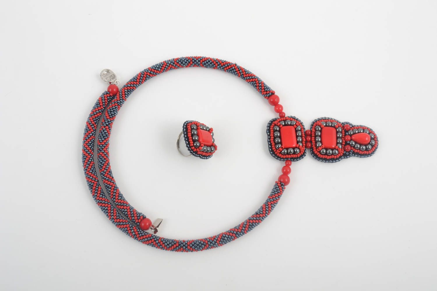 Stylish handmade beaded ring beaded cord necklace artisan jewelry designs photo 5