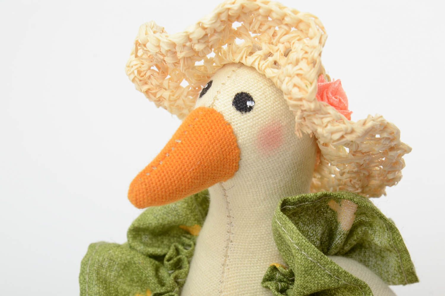 Beautiful interesting handmade coarse calico and linen soft toy for kitchen decor Goose photo 4
