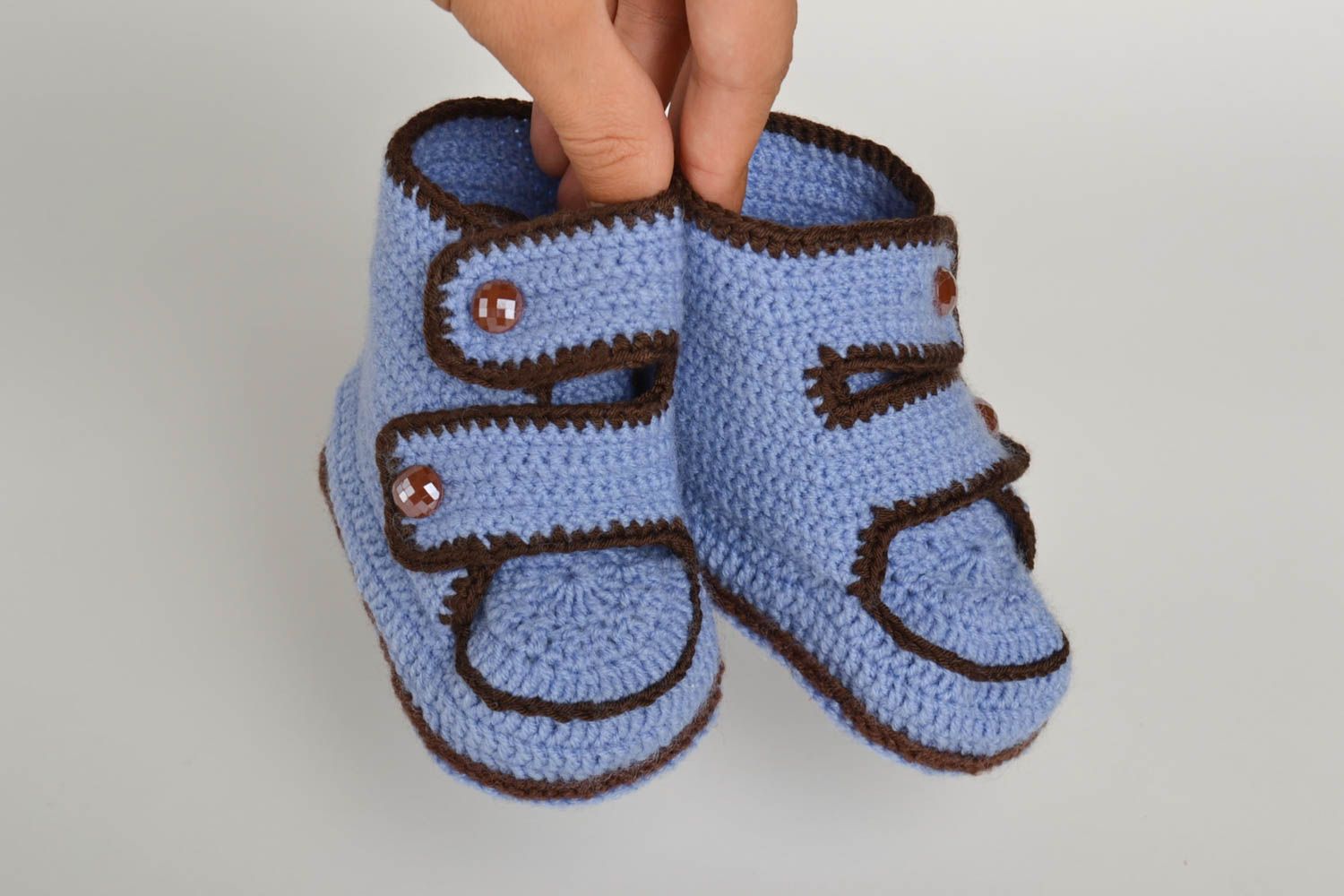 Handmade cute baby bootees blue crocheted baby bootees unusual warm kids shoes photo 5