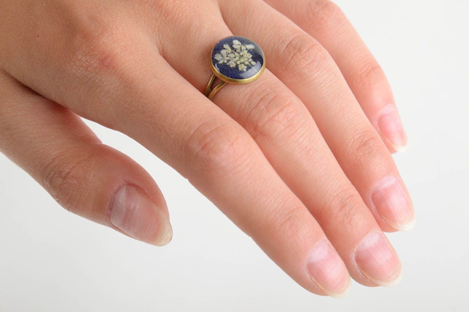 Beautiful designer botanical ring with epoxy coating adjustable size photo 2