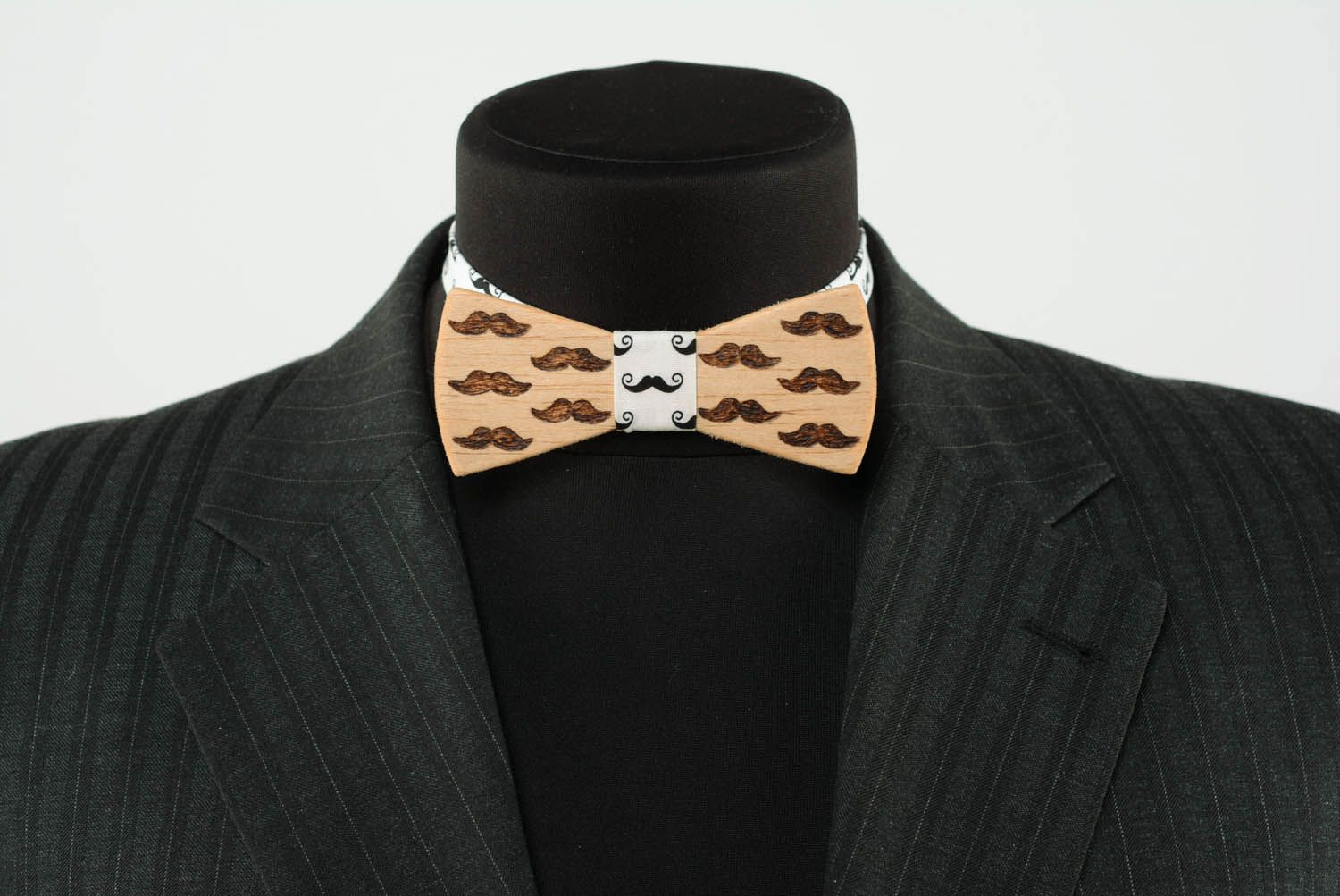 Wooden bow tie with a mustache photo 2