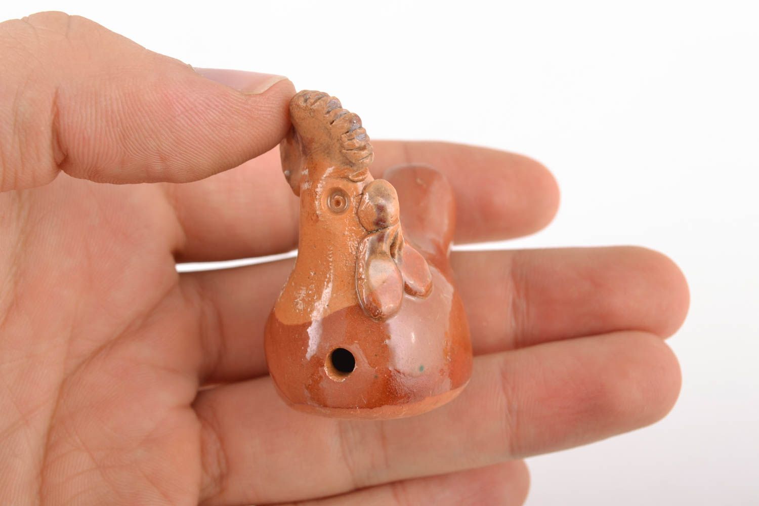 Handmade glazed clay penny whistle Cock photo 2