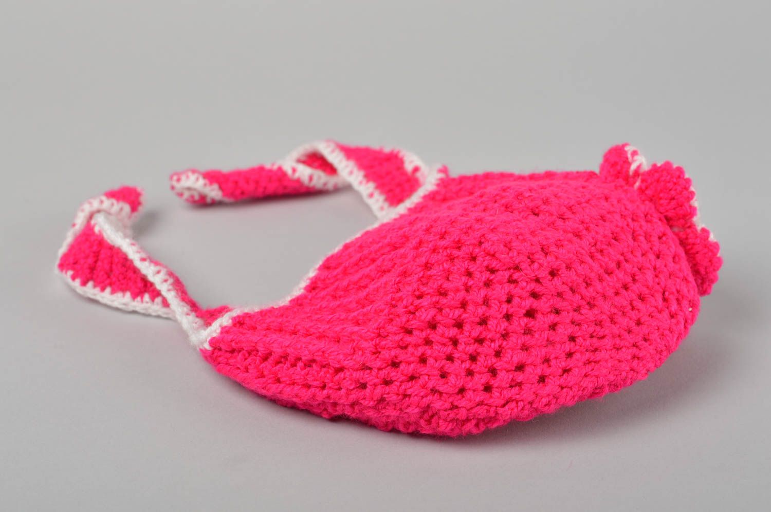 Bonnet tricot fait main Chapeau au crochet rose Vêtement enfant cache-oreilles photo 3