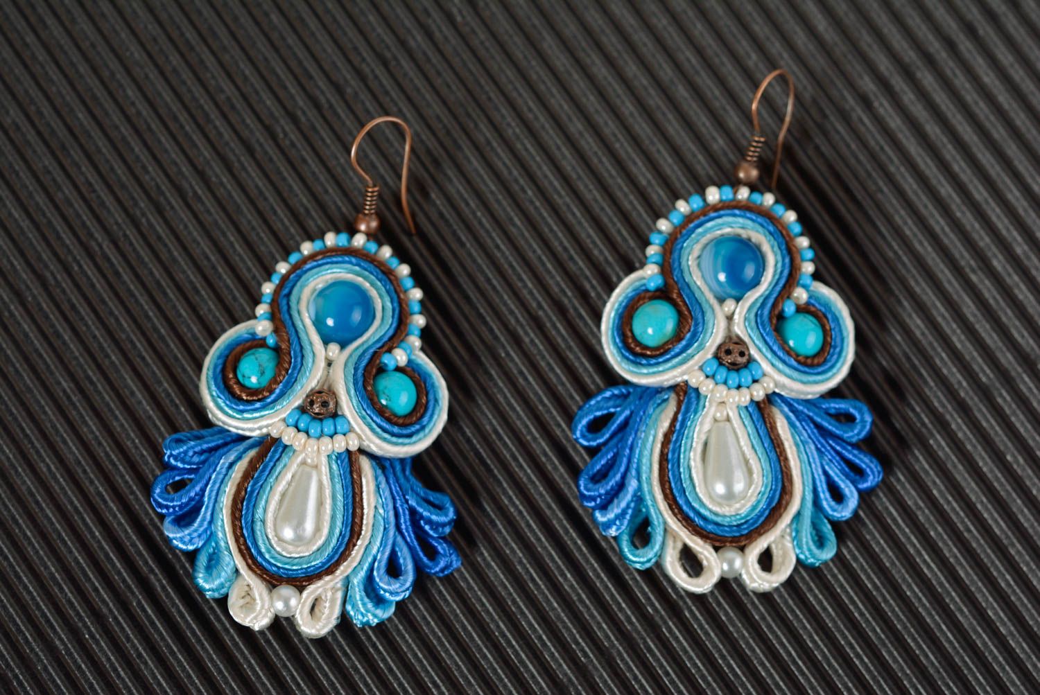 Parure de Bijoux soutache faits main bleus originaux 2 pièces Cadeau pour femme photo 4