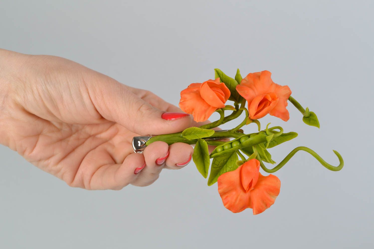 Barrette cheveux fleurs fleurs de petit pois en argile autodurcissante faite main photo 2