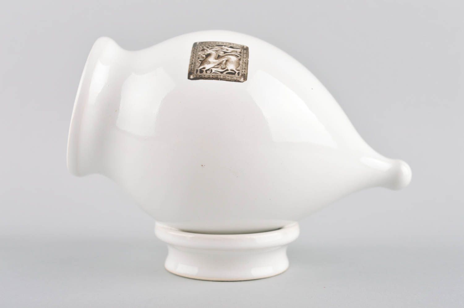 White handmade shelf decorative figurine in the shape of the pitcher 0,7 lb photo 3