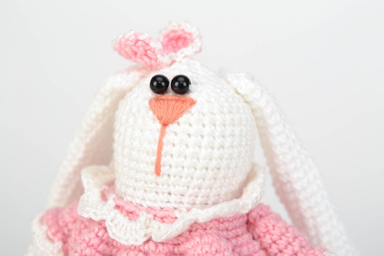 Small pink handmade soft crochet toy Hare with pillows photo 4
