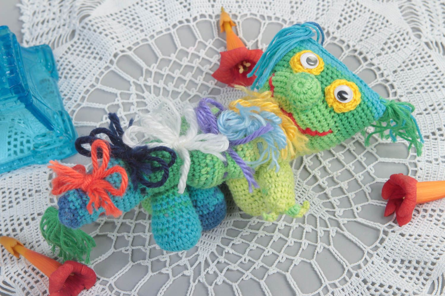 Handmade crocheted toy stylish soft toy for kids cute textile rattle toy photo 1