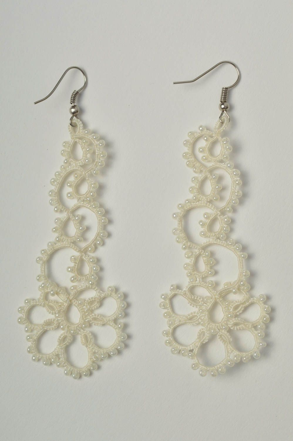 Stylish handmade woven lace earrings fashion accessories beaded earrings  photo 5