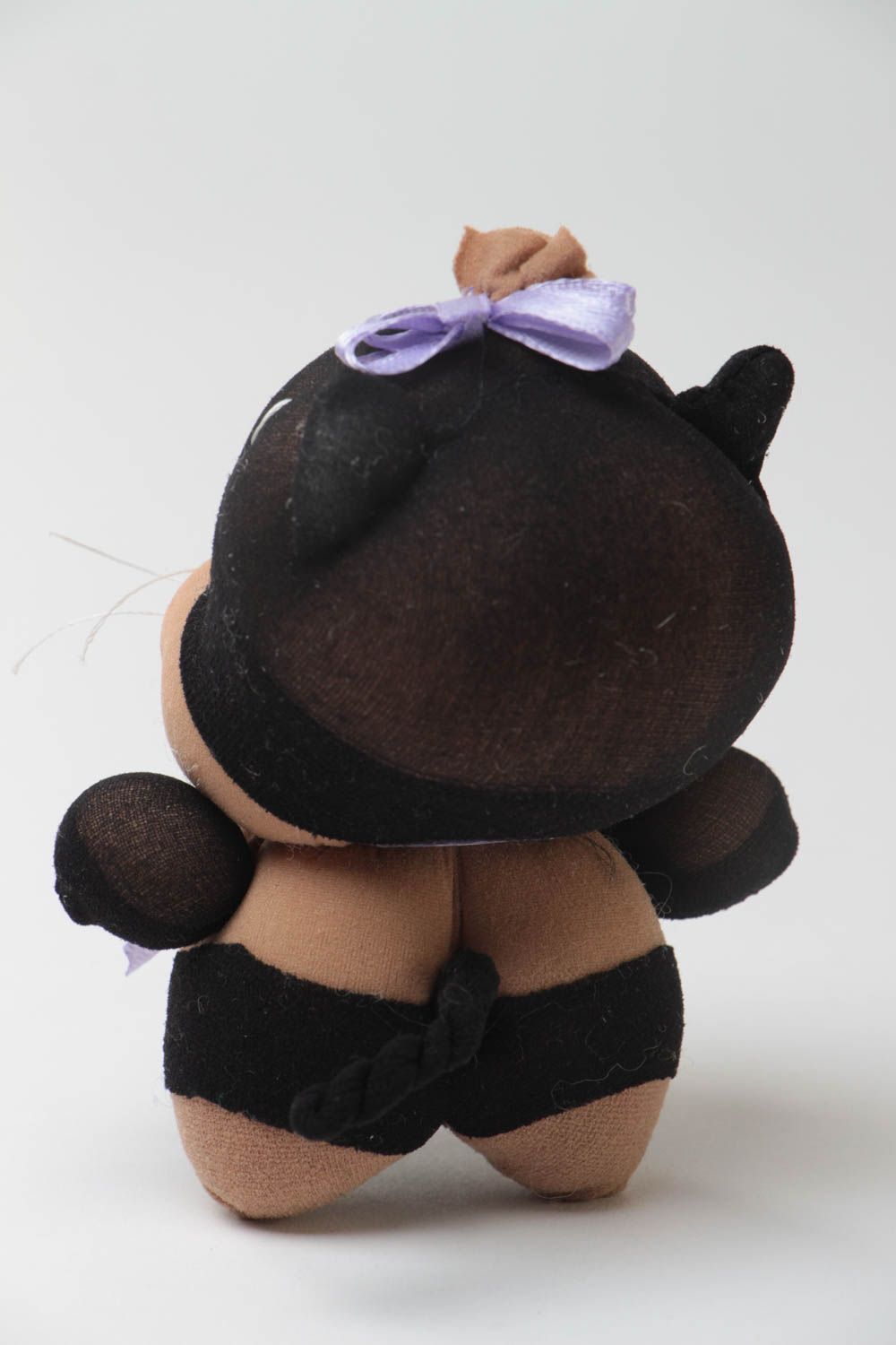 Handmade small designer nylon soft toy in the shape of fat black kitten photo 4