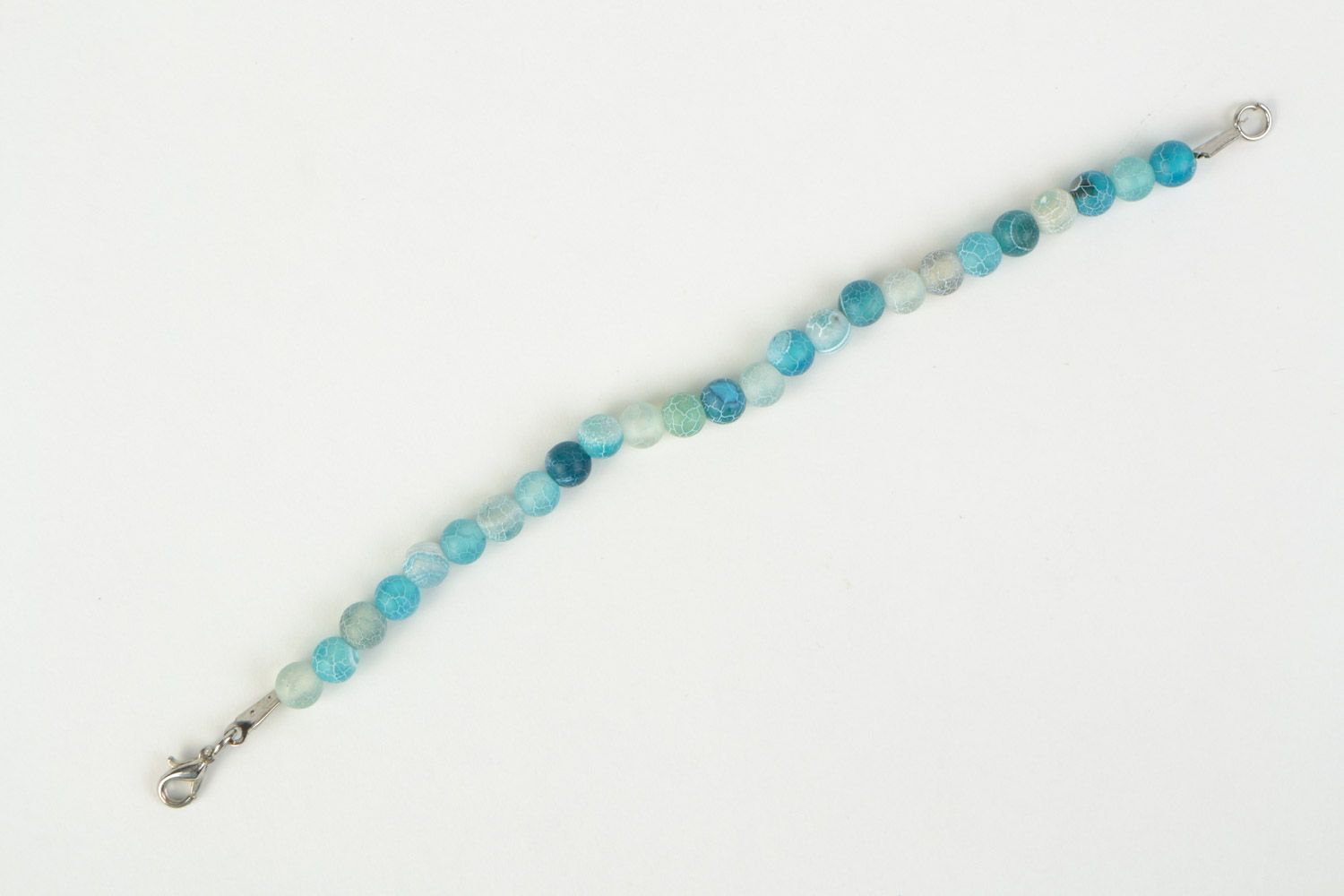 Handmade tender wrist bracelet with blue agate beads with cracks for women photo 5