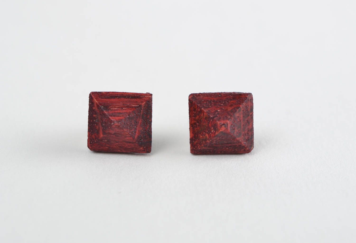 Handmade laconic small stylish painted wooden stud earrings for women photo 3