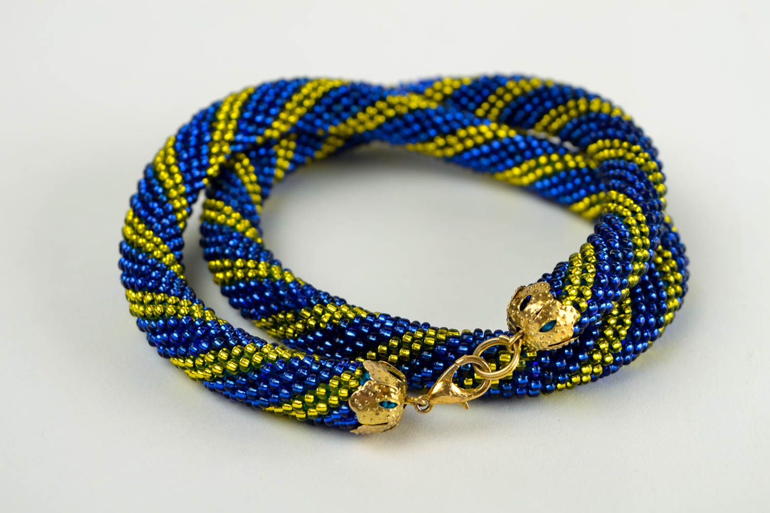 Collier bleu et jaune Bijou fait main perles de rocaille Cadeau pour femme photo 5