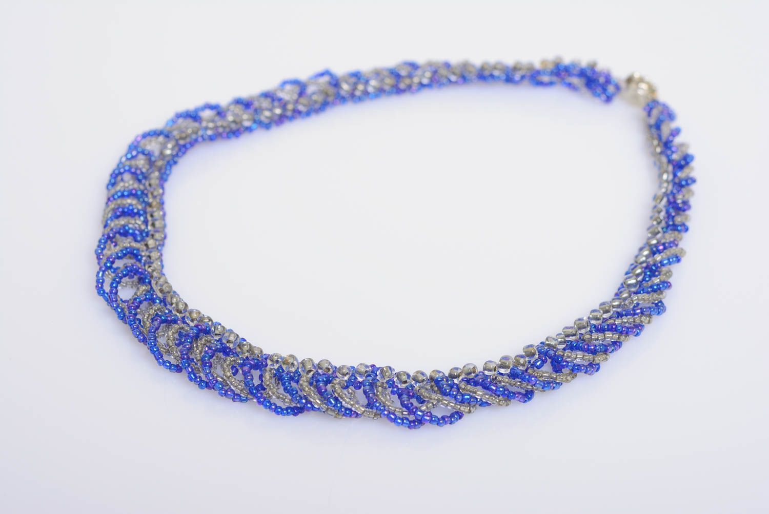 Beaded handmade beautiful necklace stylish woman's unusual blue accessory  photo 1