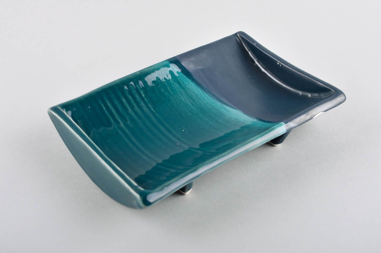 Plat à sushi fait main Assiette design original tons bleus Vaisselle céramique photo 1