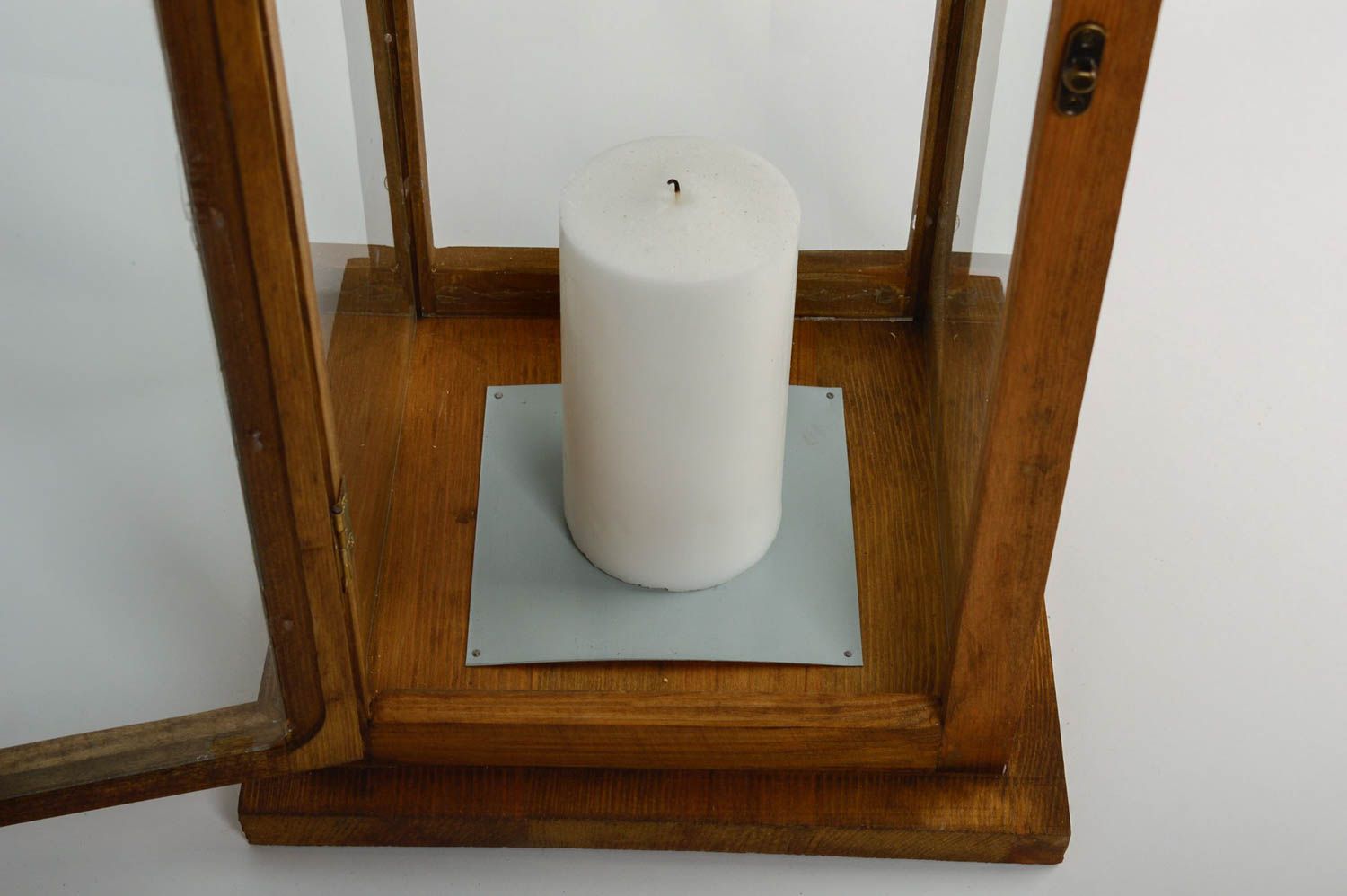 Большой деревянный фонарь для дома декоративный для свечи изделие ручной работы фото 2
