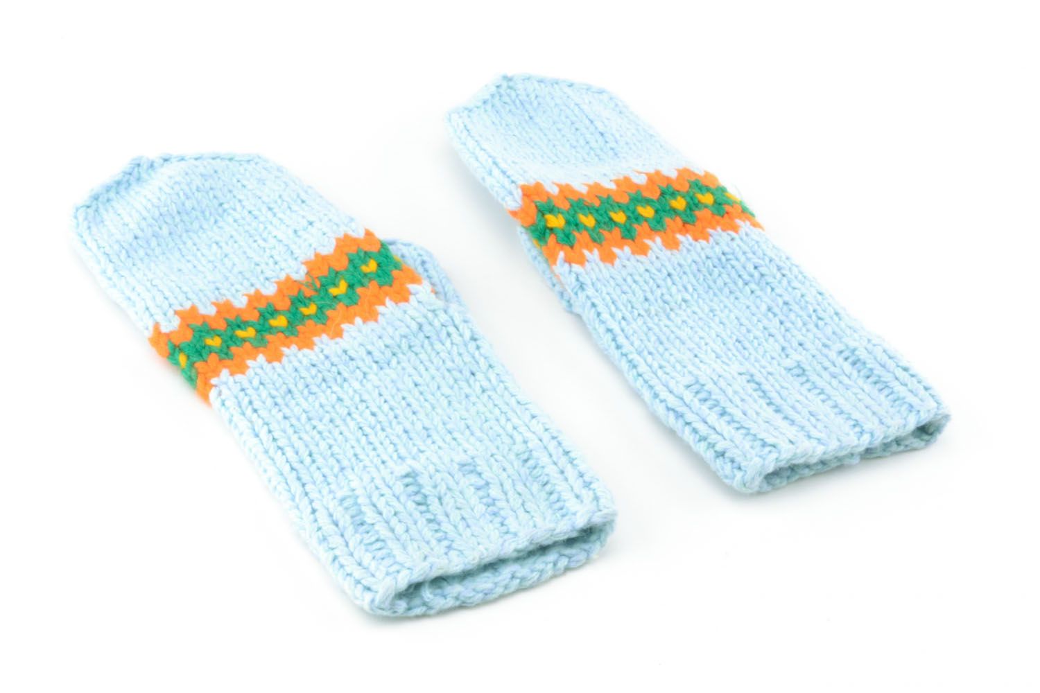 Blue knitted mittens photo 3