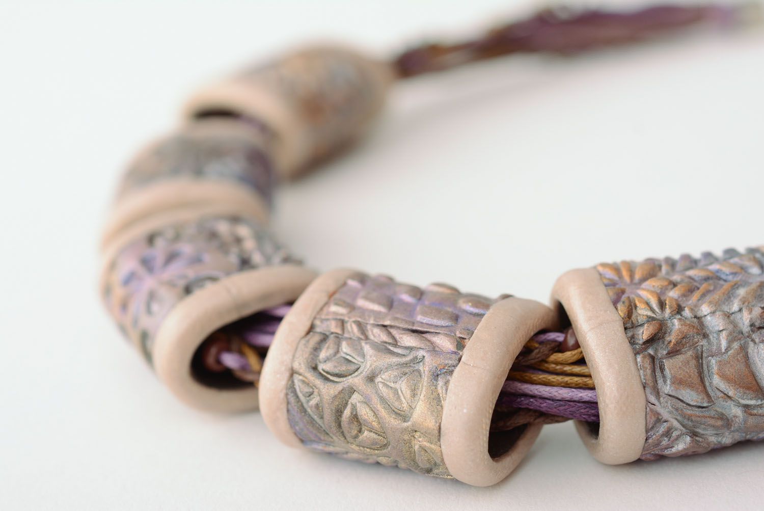 Polymer clay necklace Violet Nacre photo 5