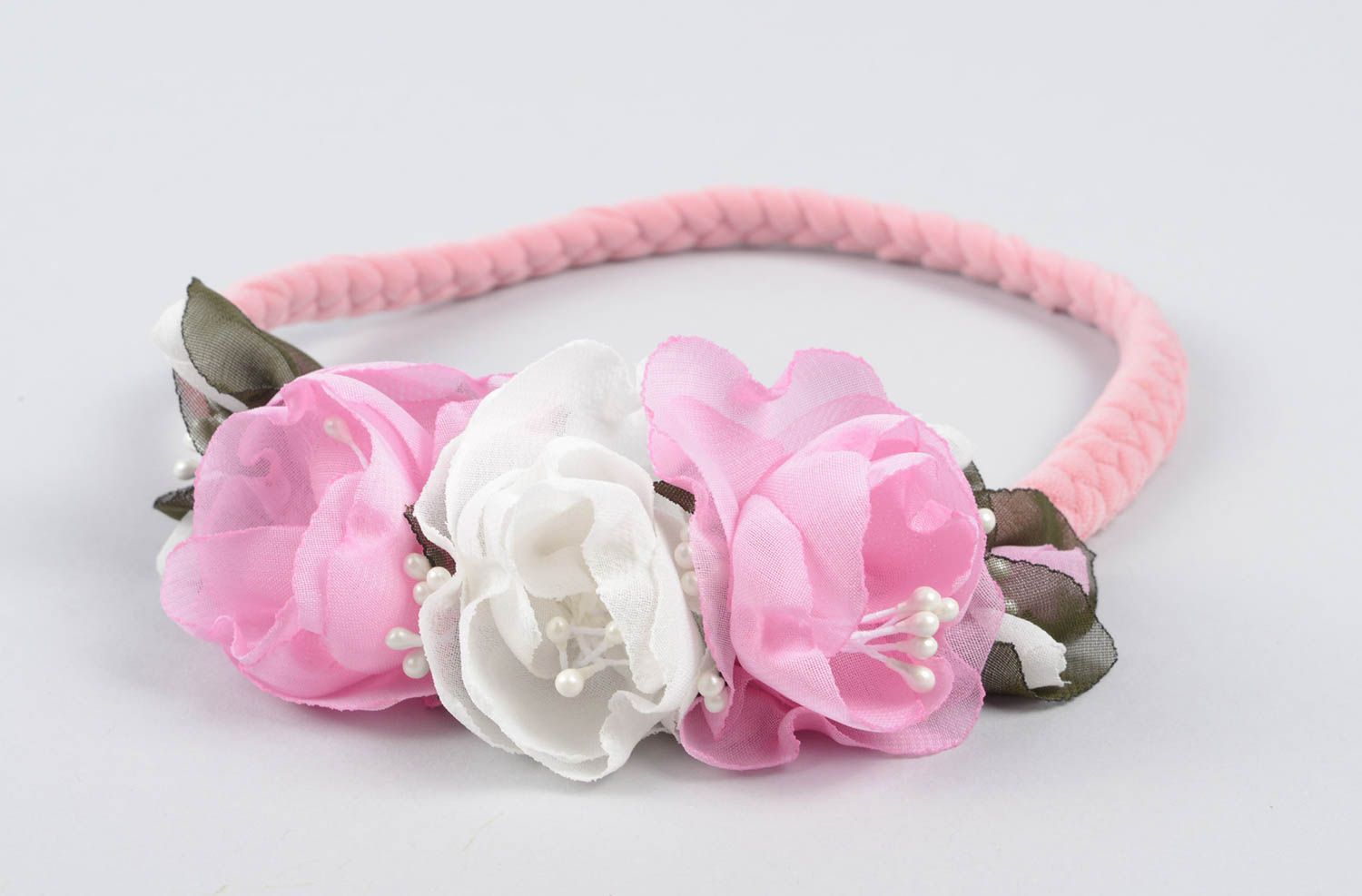 Rosa weißes Blumen Haarband handmade Designer Schmuck Accessoire für Haare foto 1
