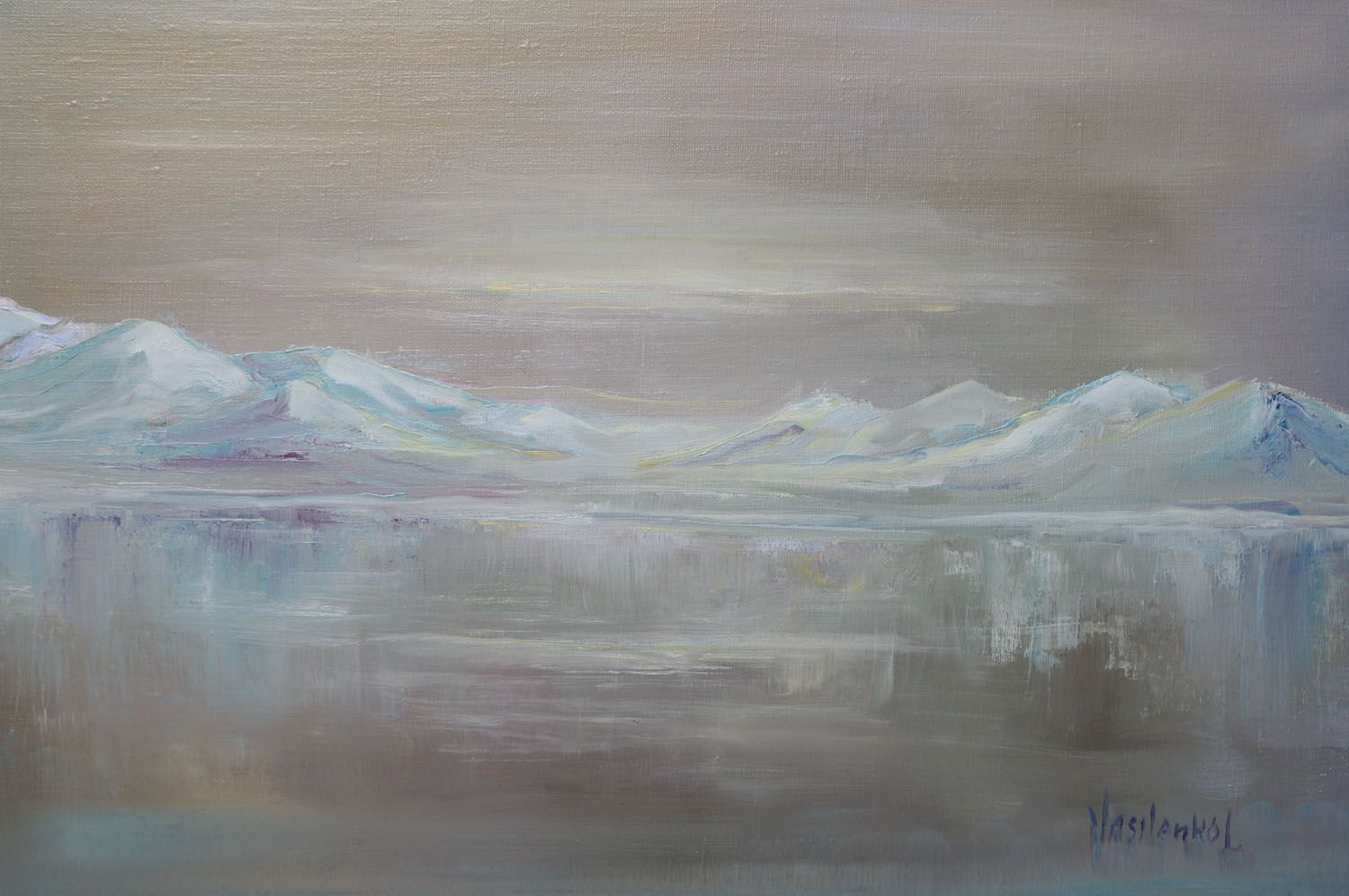 Homemade oil painting The Winter Lake photo 2
