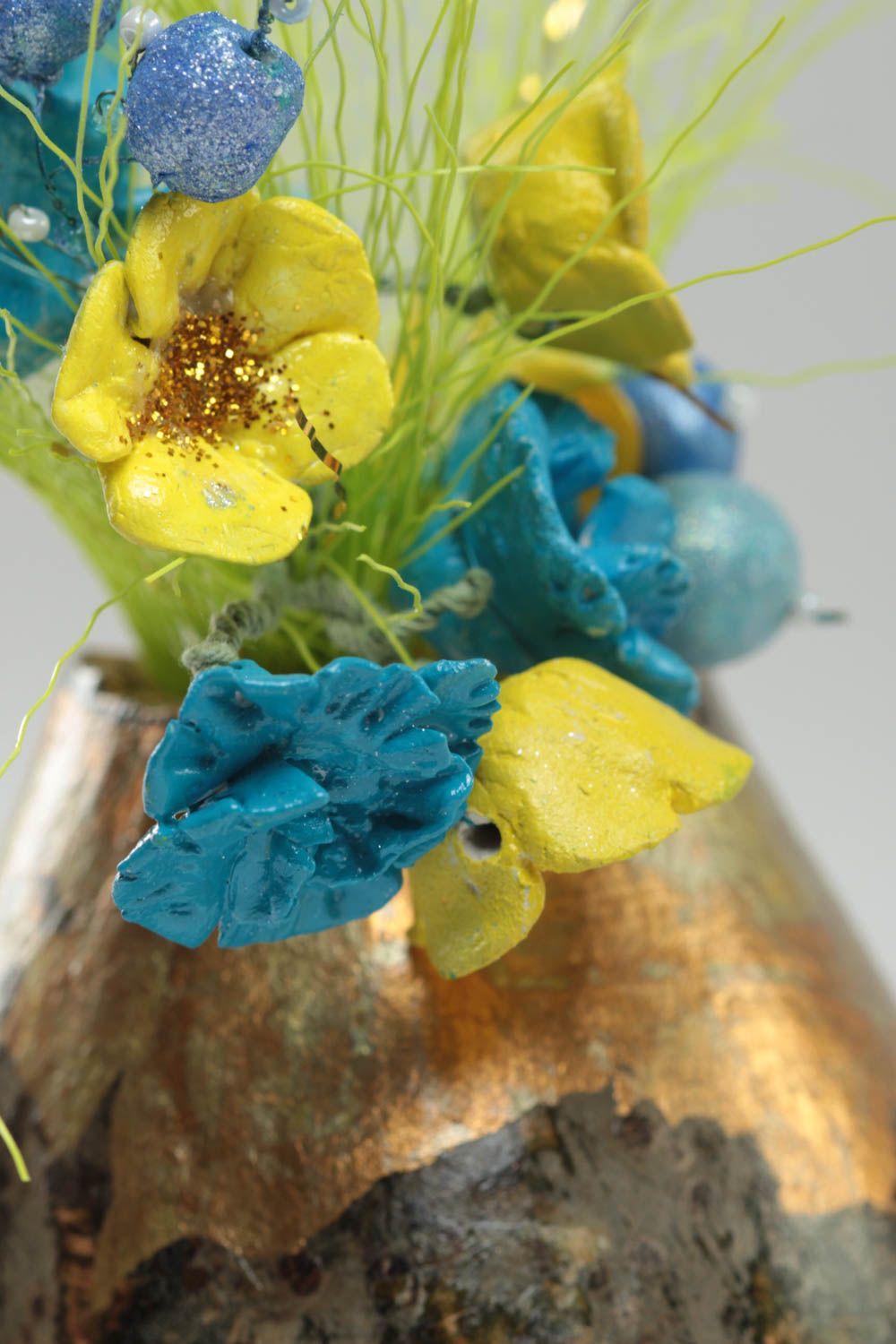 Originelle bemalte Vase aus Polymerton für Strohblumen Künstler Handarbeit foto 3