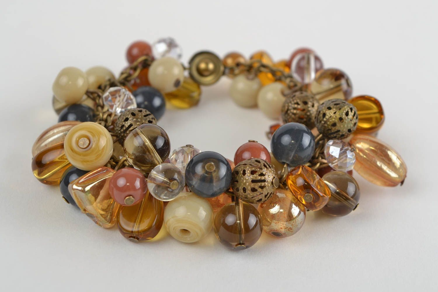 Bracelet en perles de verre et cristal de roche large original fait main photo 5