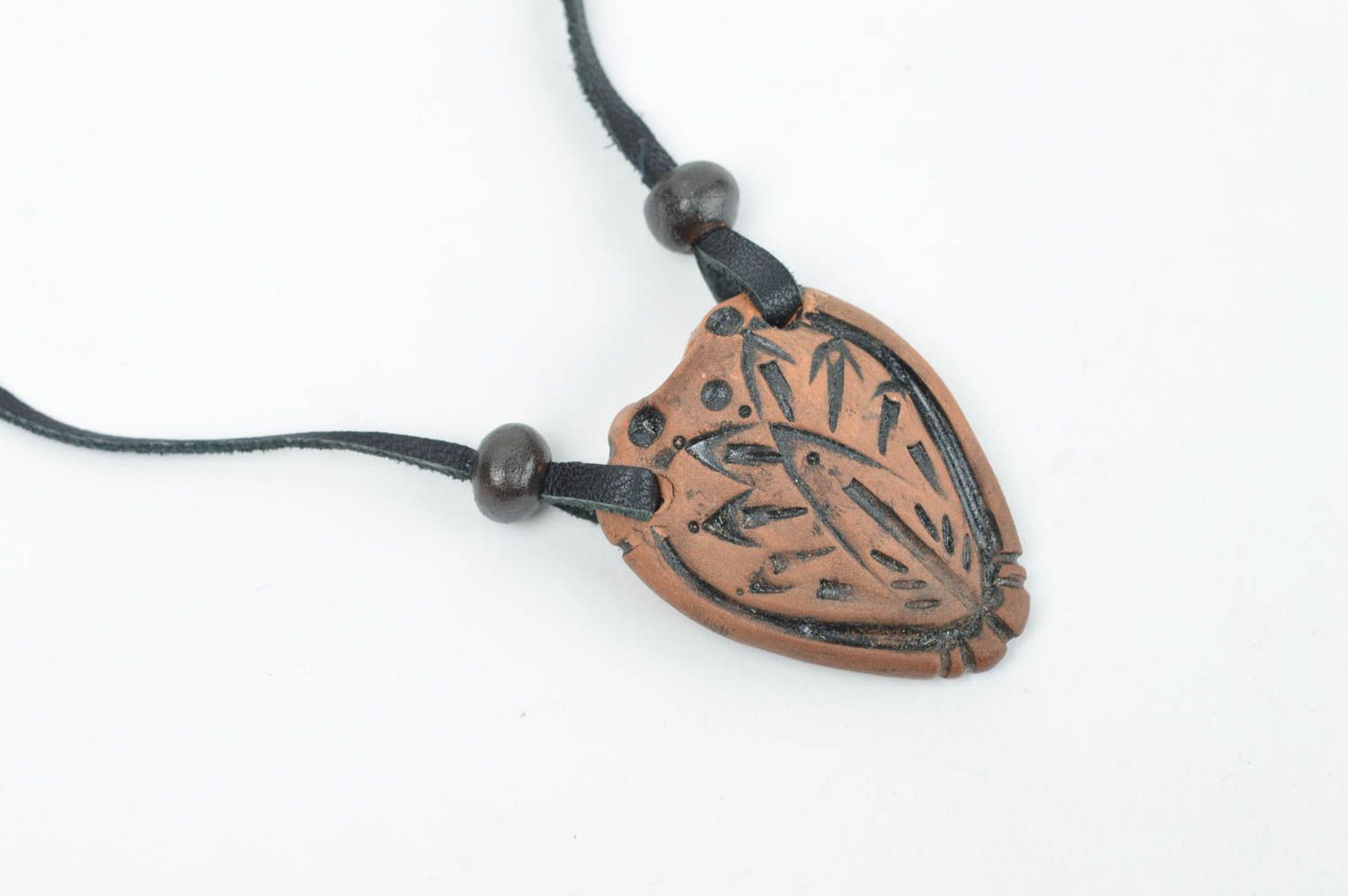Handmade female pendant ceramic necklace for essential oil ethnic jewelry photo 2