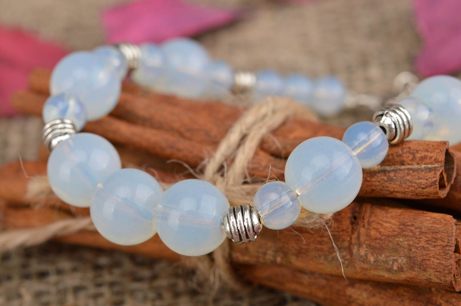 Beautiful women's handmade designer glass bead bracelet of gentle blue color photo 1