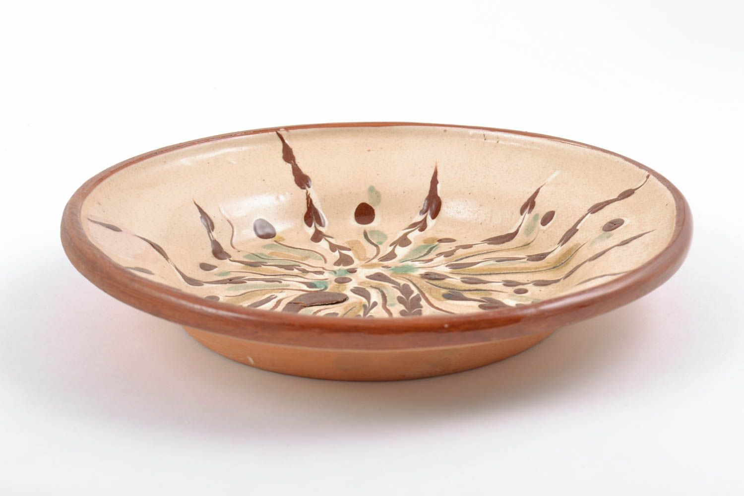 Handmade decorative round ceramic plate painted with glaze photo 4
