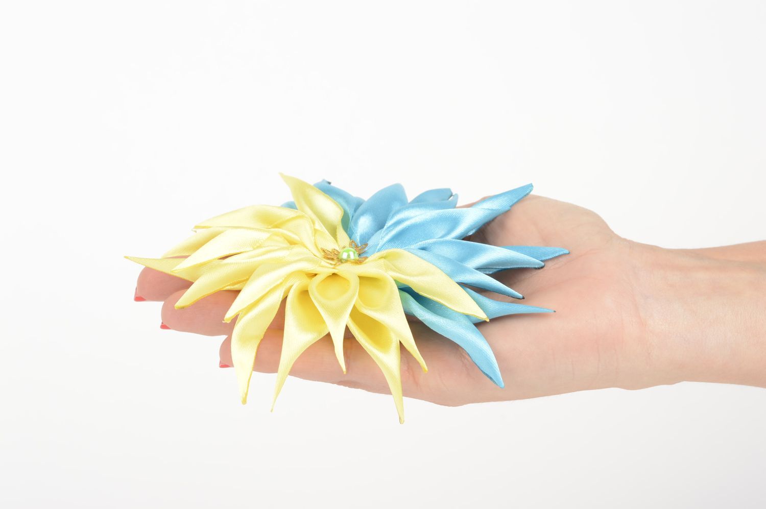 Handmade Kinder Haarspange festlicher Haarschmuck Haarspange Blume gelb blau foto 5