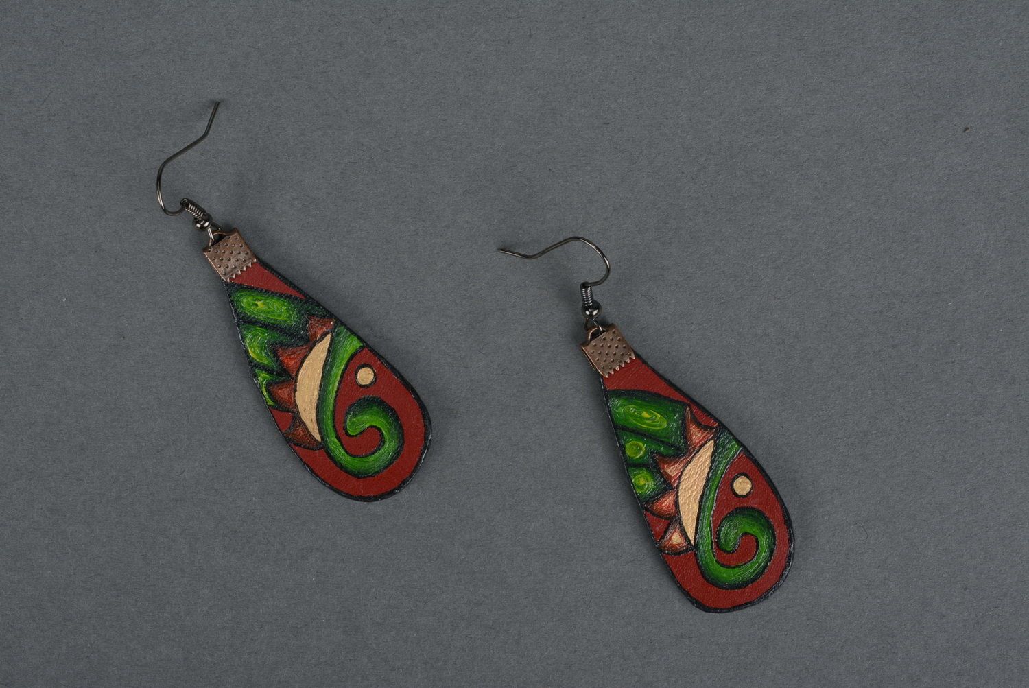 Leather earrings with ornament photo 1