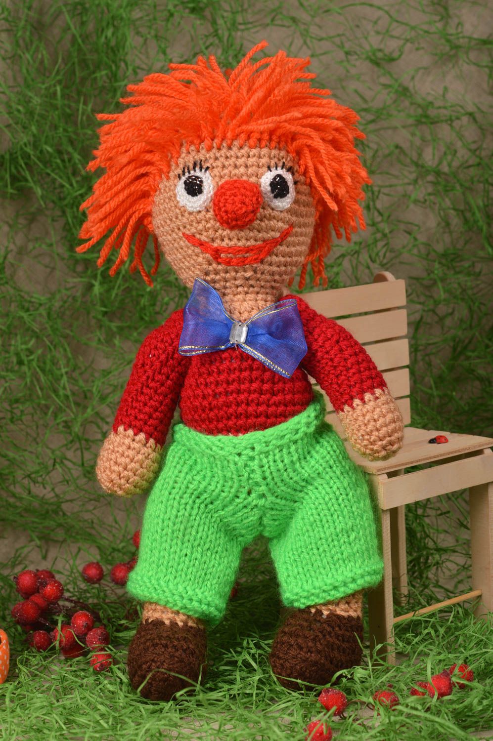 Poupée tricot Jouet pour enfant fait main clown drôle Déco chambre fille photo 1