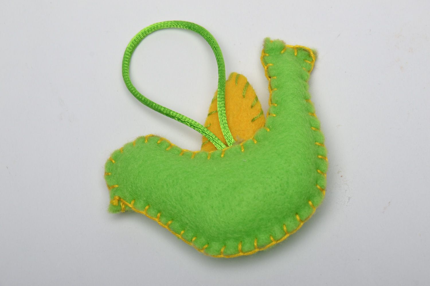 Handmade interior soft decoration sewn of fleece in the shape of bird of green color photo 4