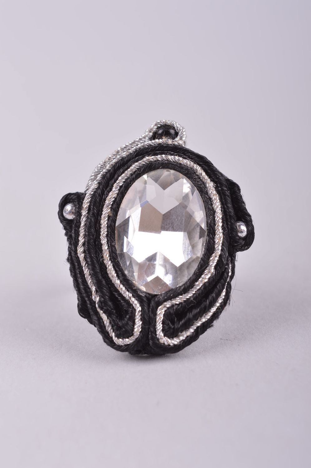 Кольцо ручной работы сутажное украшение модное кольцо с большим стразом фото 3