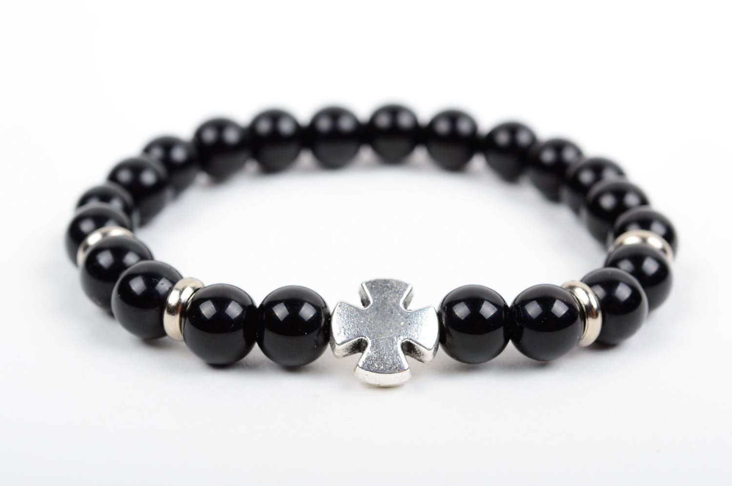Bracelet noir de perles en pierre naturelle accessoire original fait main photo 1