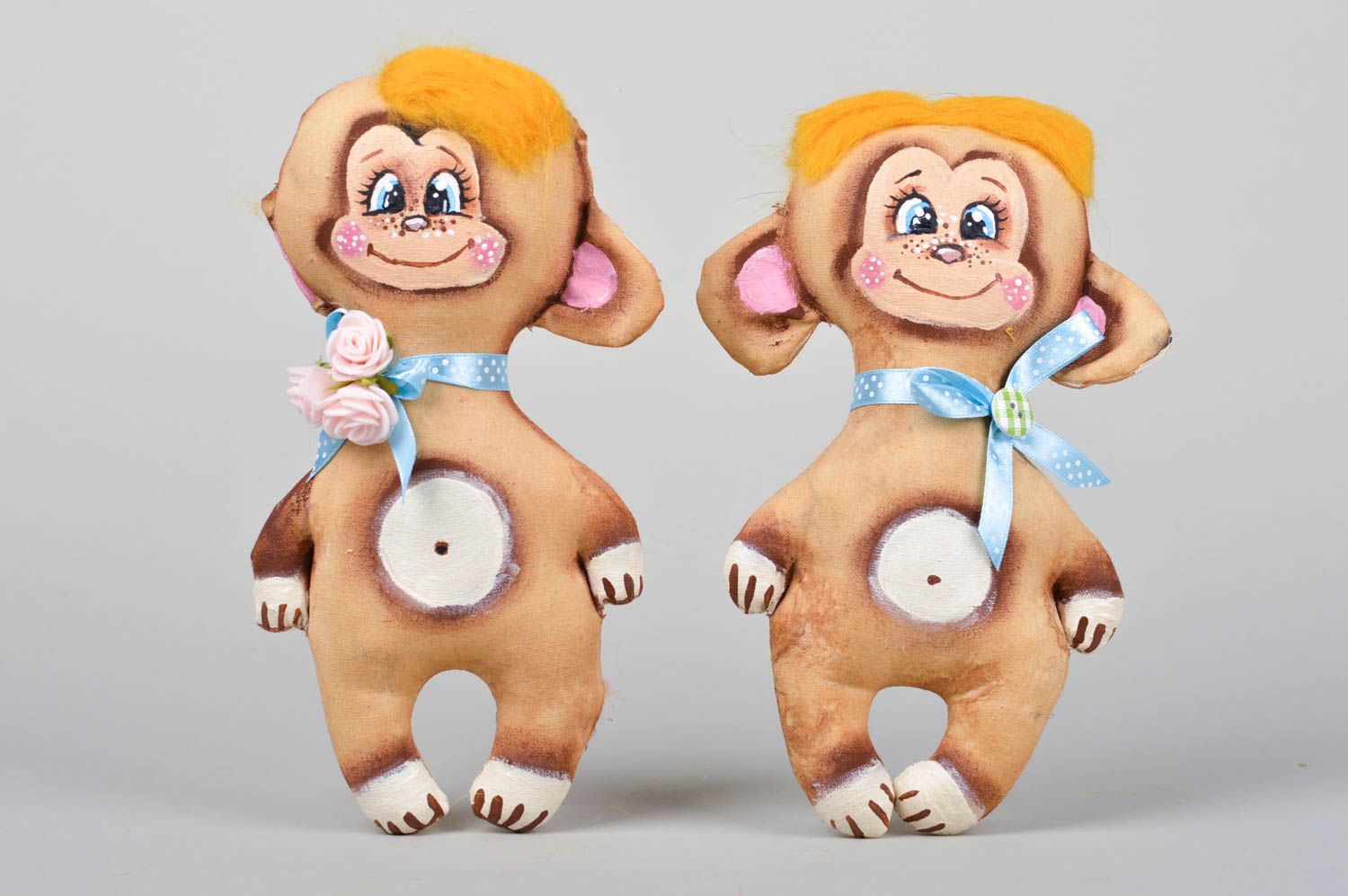 Handmade animal toys 2 designer textile monkeys stylish nursery decor photo 1