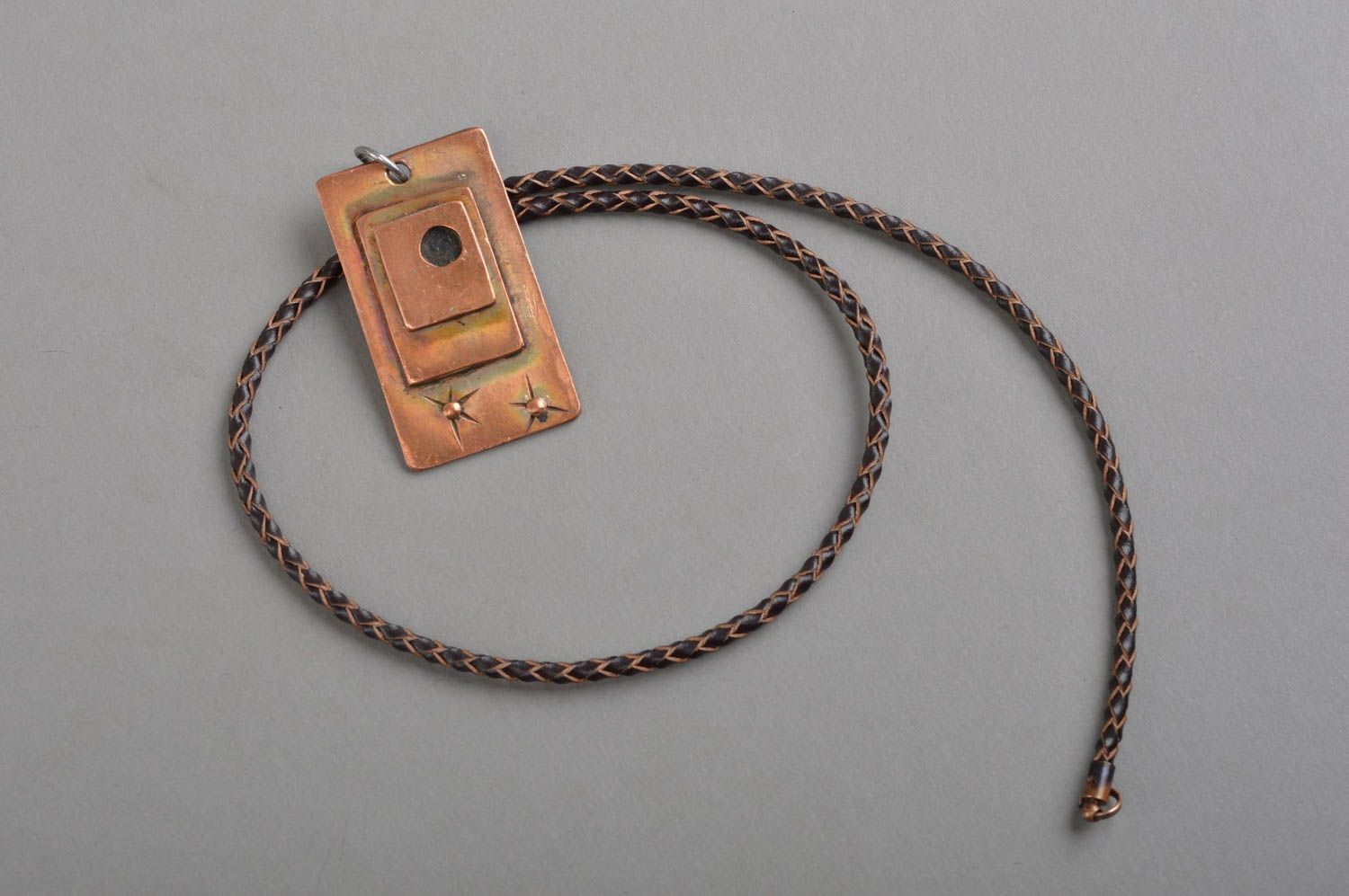 Unisex accessory rectangular handmade designer cute pendant made of copper photo 2