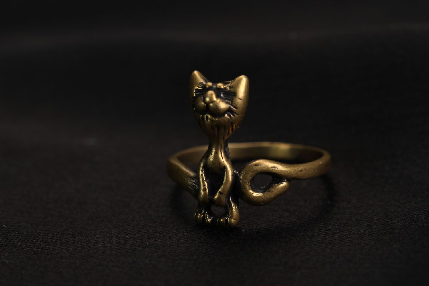 Anel de bronze feito à mão Gato foto 1
